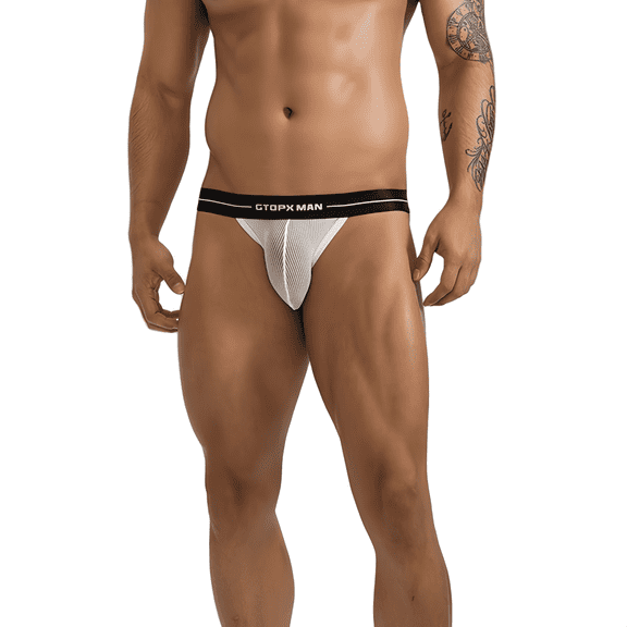 CTOPX MAN Men's Underpants Mesh Breathable Low Rise Briefs, 2-Pack, White, L