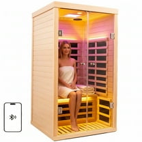 CTOSPOATO 1 Person Infrared Sauna for Home Deluxe Transparent Large Glass Hemlock Wood Low EMF FAR Infrared Sauna,1420 watts 7 Heating Panels Indoor Personal Saunas with Blue-Tooth,LCD Display
