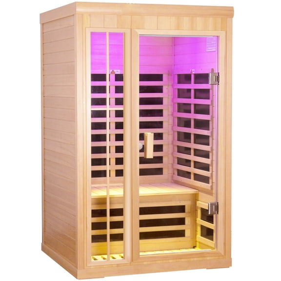 CTOSPOATO 1-Person Low EMF Far Infrared Dry Sauna - Natural Hemlock Wood Indoor Home Sauna with Remote Control,Colorful LED Lights,1350W