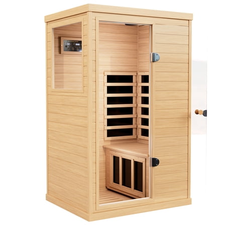 CTOSPOATO 1 Person Sauna,with 1050W Indoor Sauna,Low EMF Heaters,2 Bluetooth Speakers,1 LED Reading Lamp Hemlock Wood Sauna Room Left Door,Natural