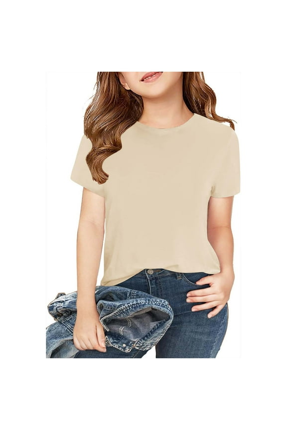 2-Pack Unisex Kids Short Sleeve T-Shirts - Soft Cotton Basic Tees, Solid Color Summer Tops Beige 3 Years