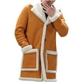 thumbnail image 1 of CTPDG Fashion Sherpa Lined Long Jacket Men Faux Leather Jacket Turndown Collar Long Trench Coats Winter Warm Fleece Coat Yellow XXXXL, 1 of 3
