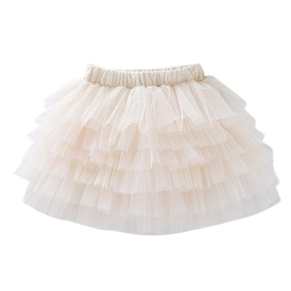 CTPDG Girls' Tutu Skirt Solid Color Tiered Tulle Skirt for Toddler Kids Perfect for Parties Dance Beige 2-3Years