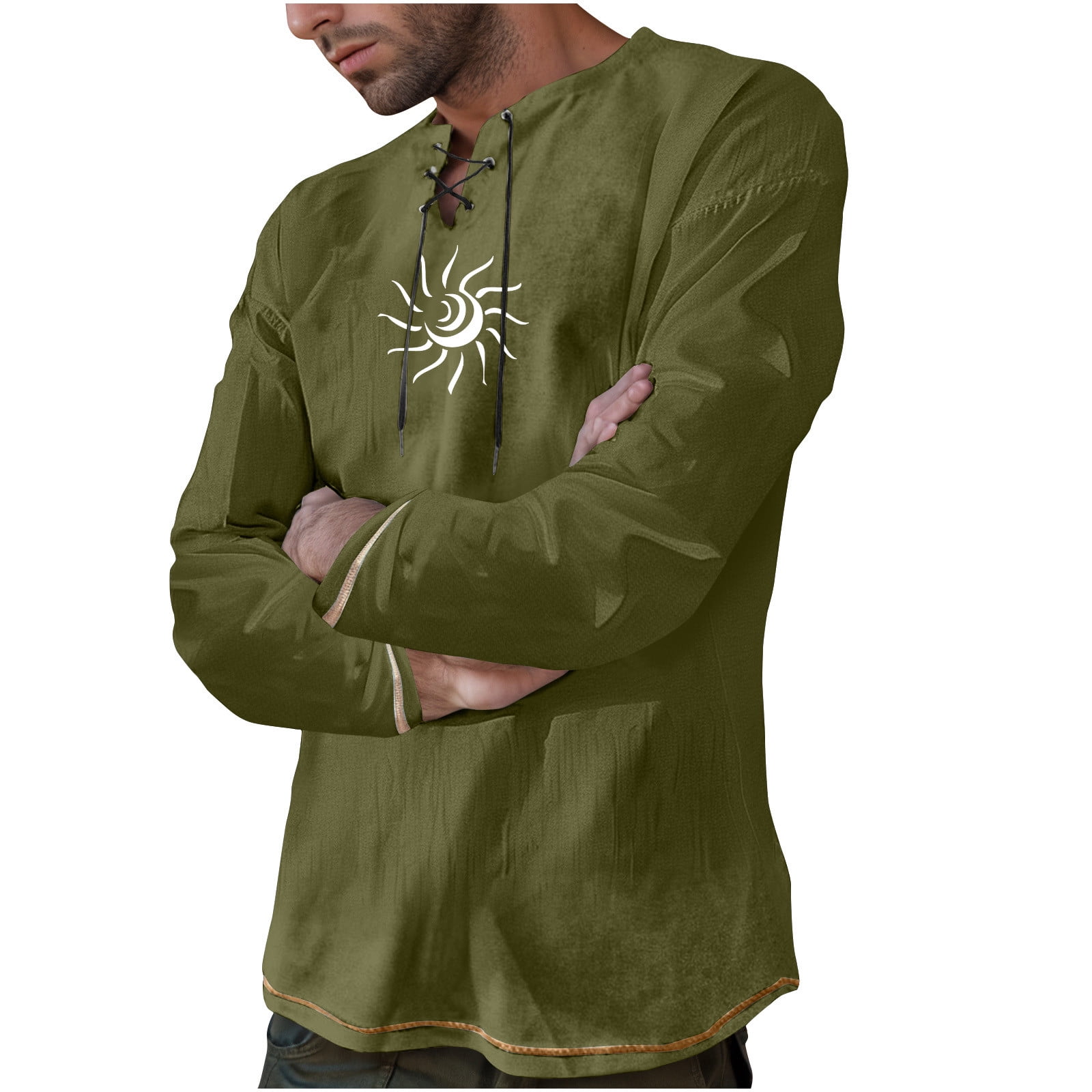 CTPDG Men's Fashion Long Sleeve Beach Shirts Loose Fit Lace up Blouse