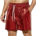 thumbnail image 1 of CTPDG Men's Fashion Metallic Holographic Shorts for Rave Party Sequin Shorts Trendy with Drawstring Pockets Regular Size Shorts Red L, 1 of 4