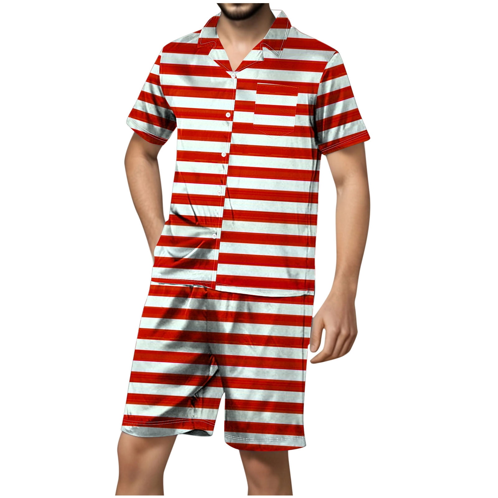 CTPDG Men's Fashion Striped Casual Two Piece Set Loose Fit Plus Size