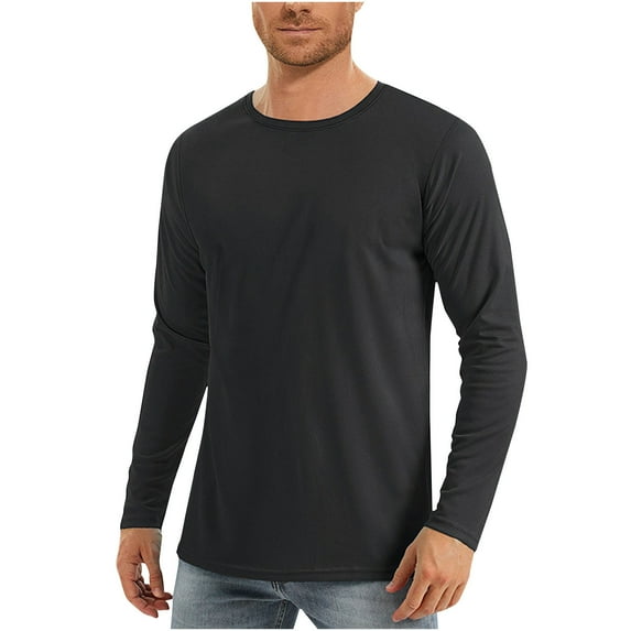CTPDG Men's Fashion Ultra Soft Bamboo Viscose T-Shirt O-Neck Curve Hem Lightweight Cooling Long Sleeve Casual Basic Tee Shirts Black XL