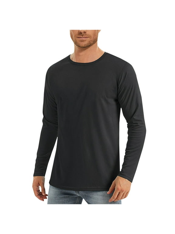Men's Fashion Ultra Soft Bamboo Viscose T-Shirt O-Neck Curve Hem Lightweight Cooling Long Sleeve Casual Basic Tee Shirts Black XL