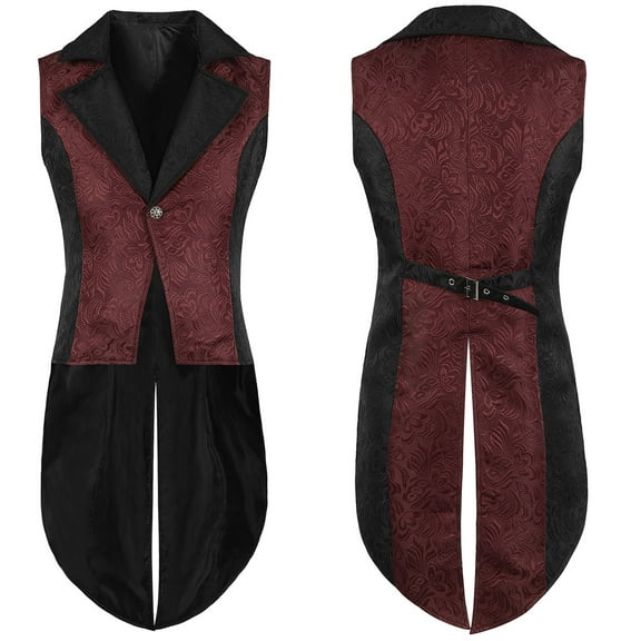 CTPDG Men's Gothic Long Vest Clothing Medieval Court Vests Retro Tailcoat Slim Fit Vest Sleeveless Solid Color Casual Lapel Jacket#Green XXL