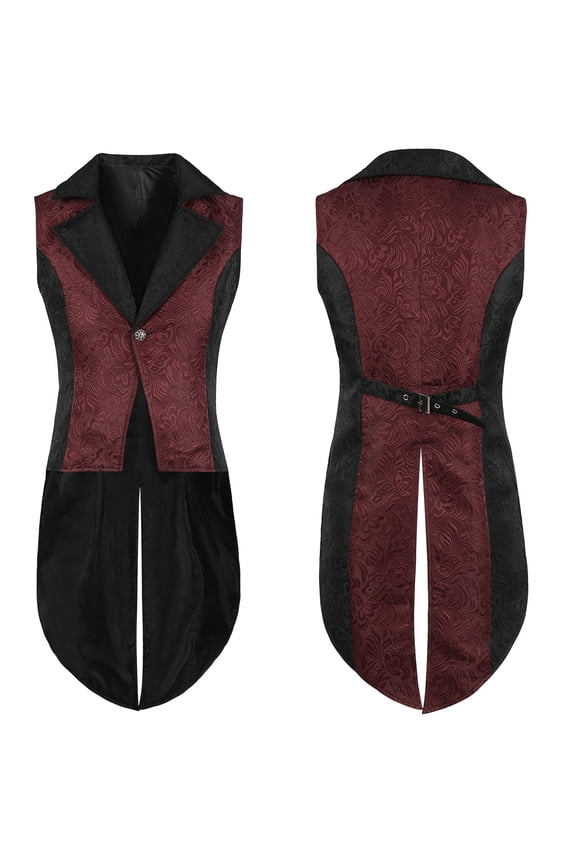 Men's Gothic Long Vest Clothing Medieval Court Vests Retro Tailcoat Slim Fit Vest Sleeveless Solid Color Casual Lapel Jacket#Green XXL