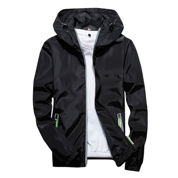 CTPDG Men's Lightweight Waterproof Rain Jacket Jacket with Hooded Hiking Coat Casual Windbreaker Jacket Loose Plus Size Coat Black XXXL