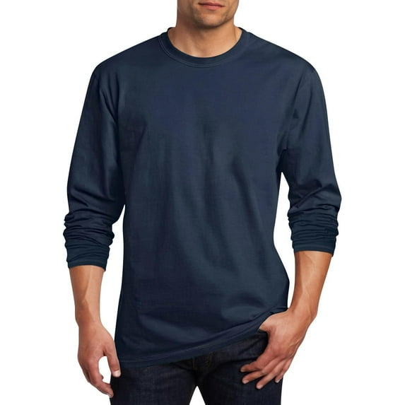 CTPDG Men's Long Sleeve T-Shirt Solid Color Plus Size Cotton Crew Neck Shirts Casual Fashion Loose Fit Lightweight Basic Tee Shirt Navy L