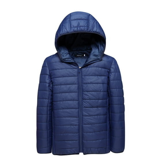CTPDG Men's Solid Color Packable Puffer Jacket Lightweight Hooded Zipper Padded Jackets Plus Size Windproof Winter Warm down Coat Navy XL