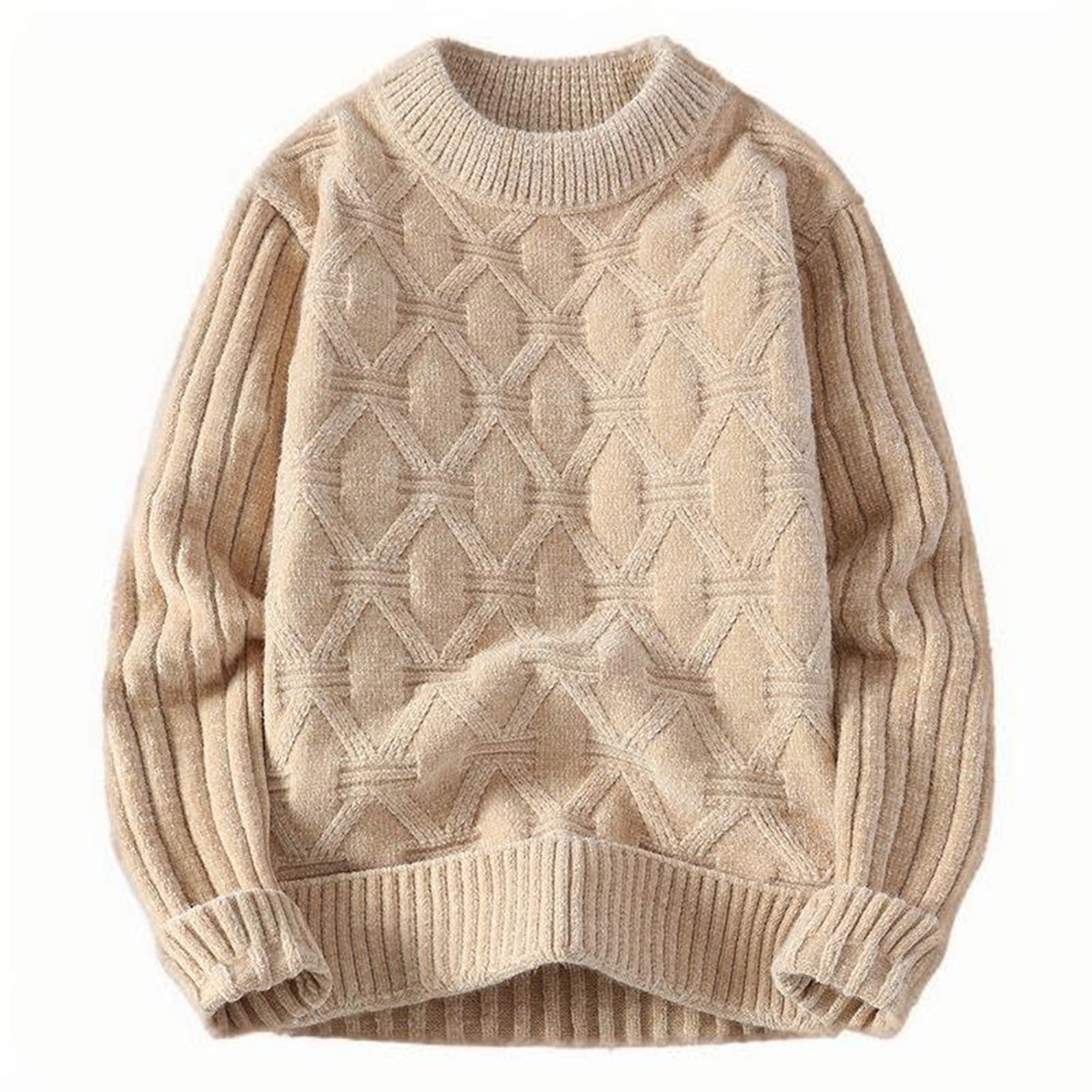 CTPDG Mens Cable Knit Vintage Chunky Sweater Loose Casual