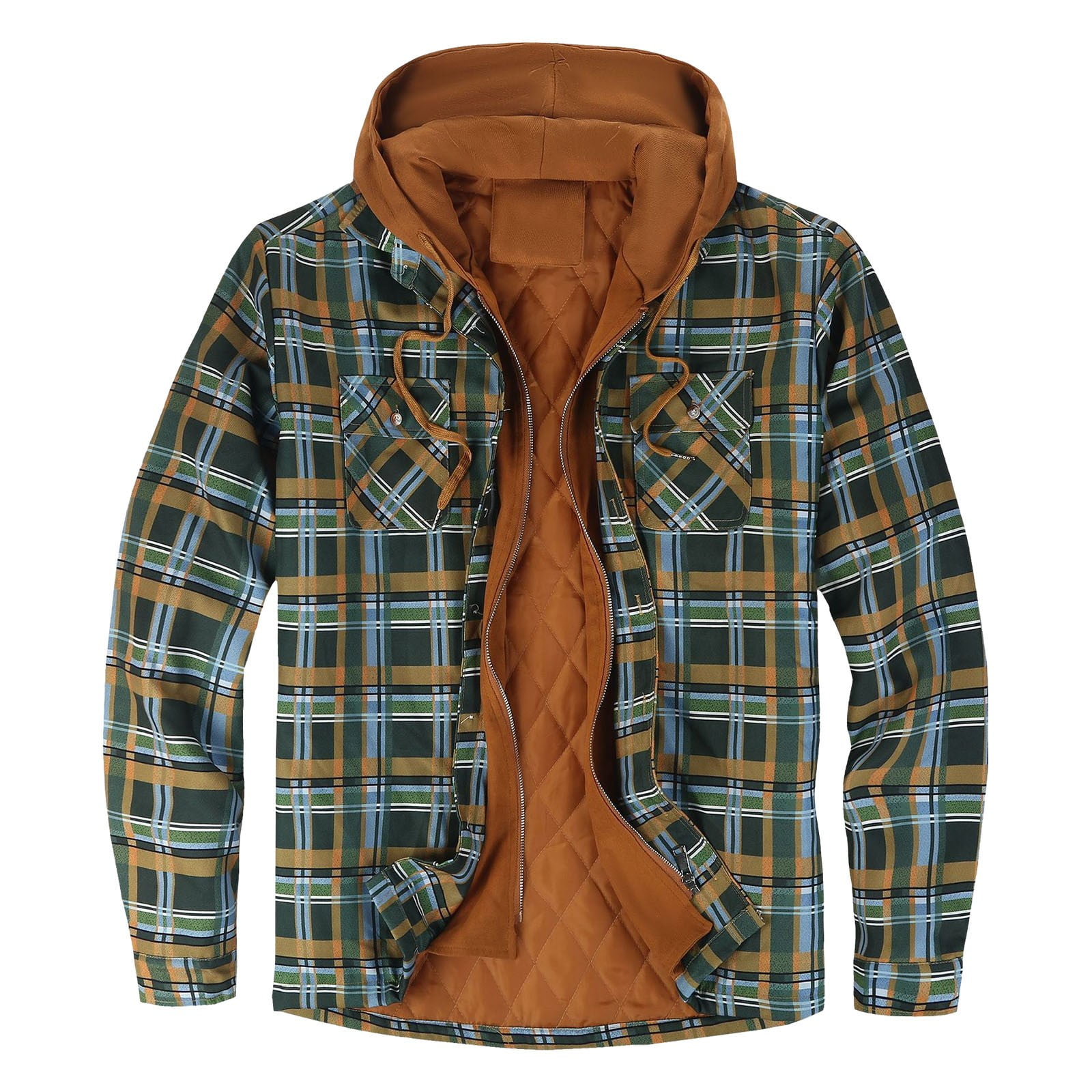 CTPDG Mens Fashion Cotton Thickened Plaid Coat Flannel Casual Long