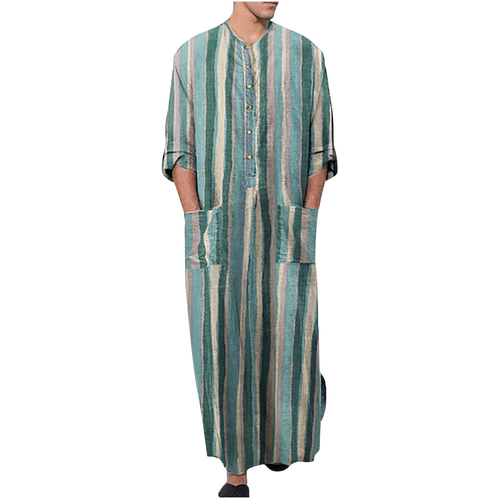 CTPDG Mens Fashion Kaftan Robe, Linen Loungewear Casual V Neck Long Night  Gown Shirt Dress Middle East Classic Ethnic Clothing Green S - Walmart.com