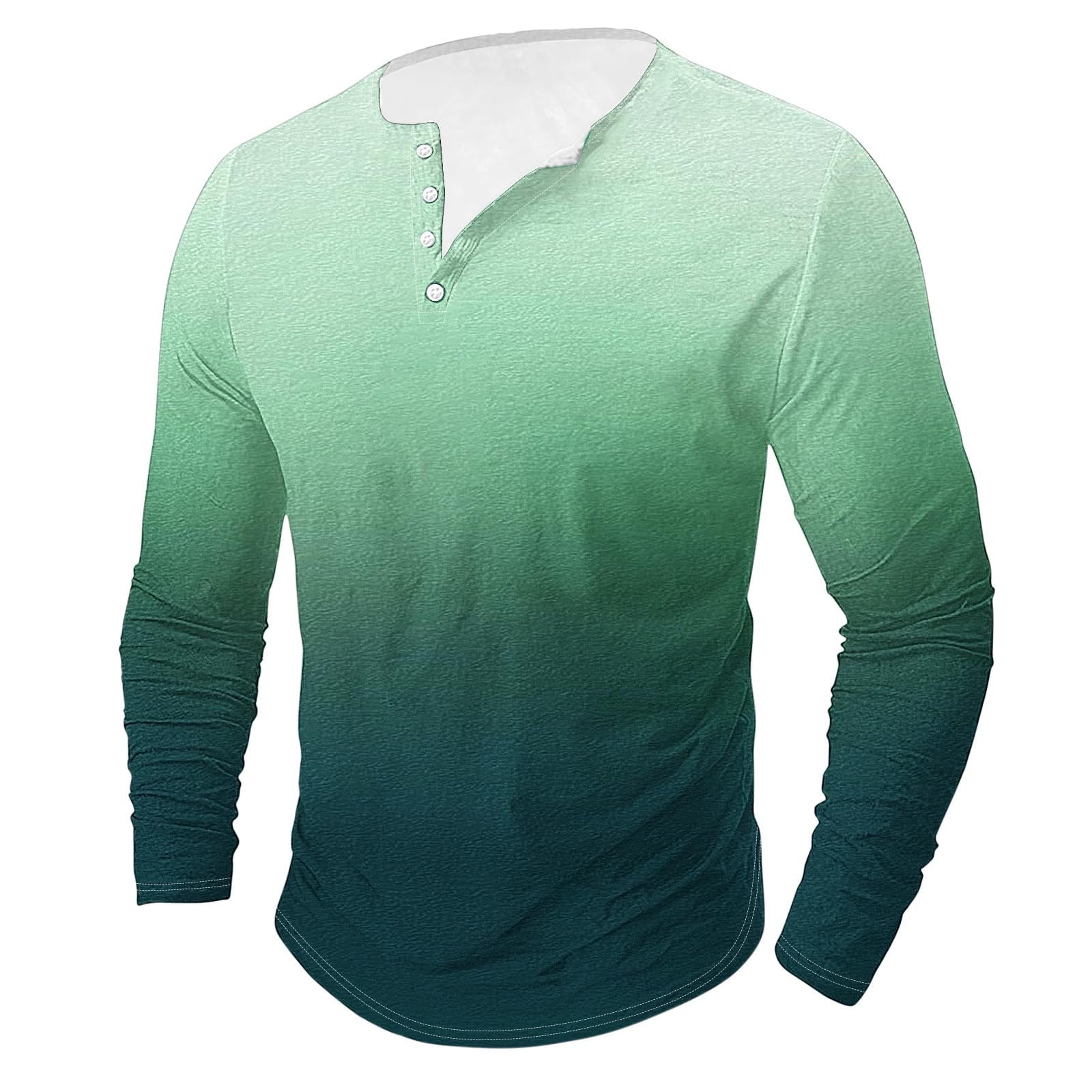 CTPDG Mens Gradient Button down Long Sleeve Shirt Winter Trendy Round
