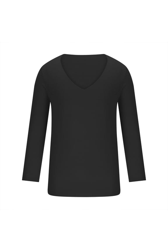 Solid Color Deep V Neck Compression Shirts for Men Long Sleeve Stretch T-Shirt Low Cut Undershirts Tees Base Layer Cold Weather Black XXL