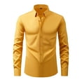 thumbnail image 1 of CTPDG Stretch Mens Dress Shirts Solid Color Turndown Collar Long Sleeve Wrinkle-Free Formal Shirt Business Casual Muscle Fit Button down Shirts Gold XS, 1 of 8