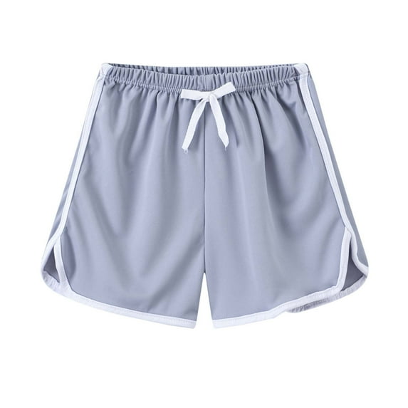 CTPDG Summer Kids' Sport Shorts Elastic Waist Shorts for Boys Girls Solid Colors Shorts with Contrast Side Stripes Adjustable Drawstring Shorts for Comfort Fit Gray 10-11 Years