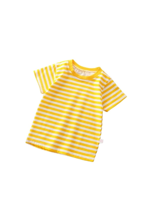 Toddler Boys Girls Summer Casual T-Shirts Regular Fit Short Sleeve Round Neck Striped Tee Shirt Kids Top Yellow 3 Years