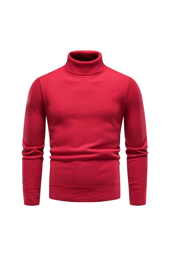 Turtleneck Sweater Men Ribbed Knit Fashion Casual Pullover Fall Jumper Tops Long Sleeve Slim Comfy Soft Solid Color Sweaters Red L