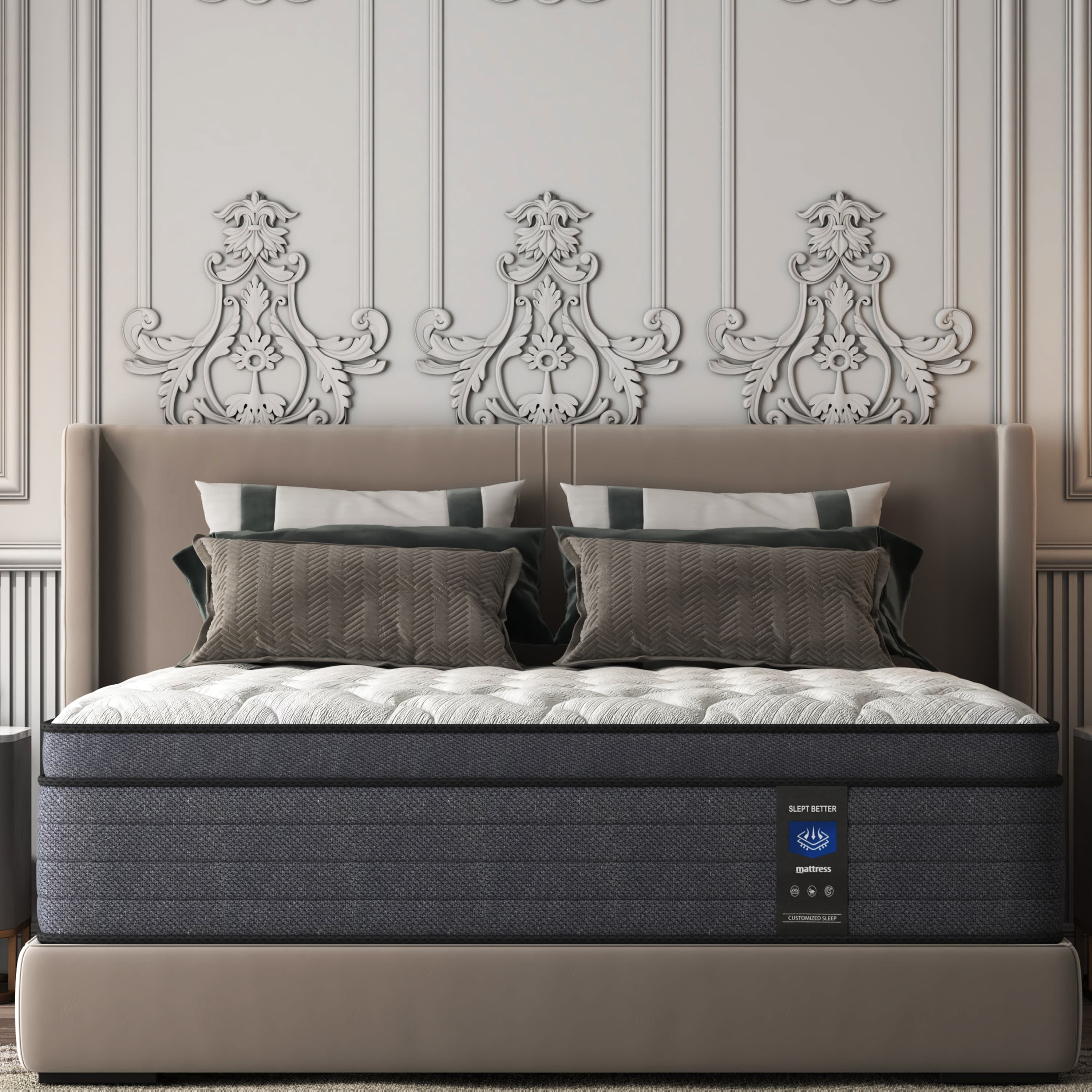 CTQC Twin Mattress 12 Inch Euro Top Mattress in a Box Memory Foam Hybrid Mattress with individually Pocket Springs Med White with Black rim