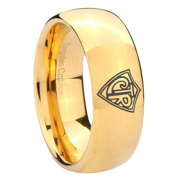 CTR Pattern Dome Gold Plated Tungsten Men's Ring 10MM