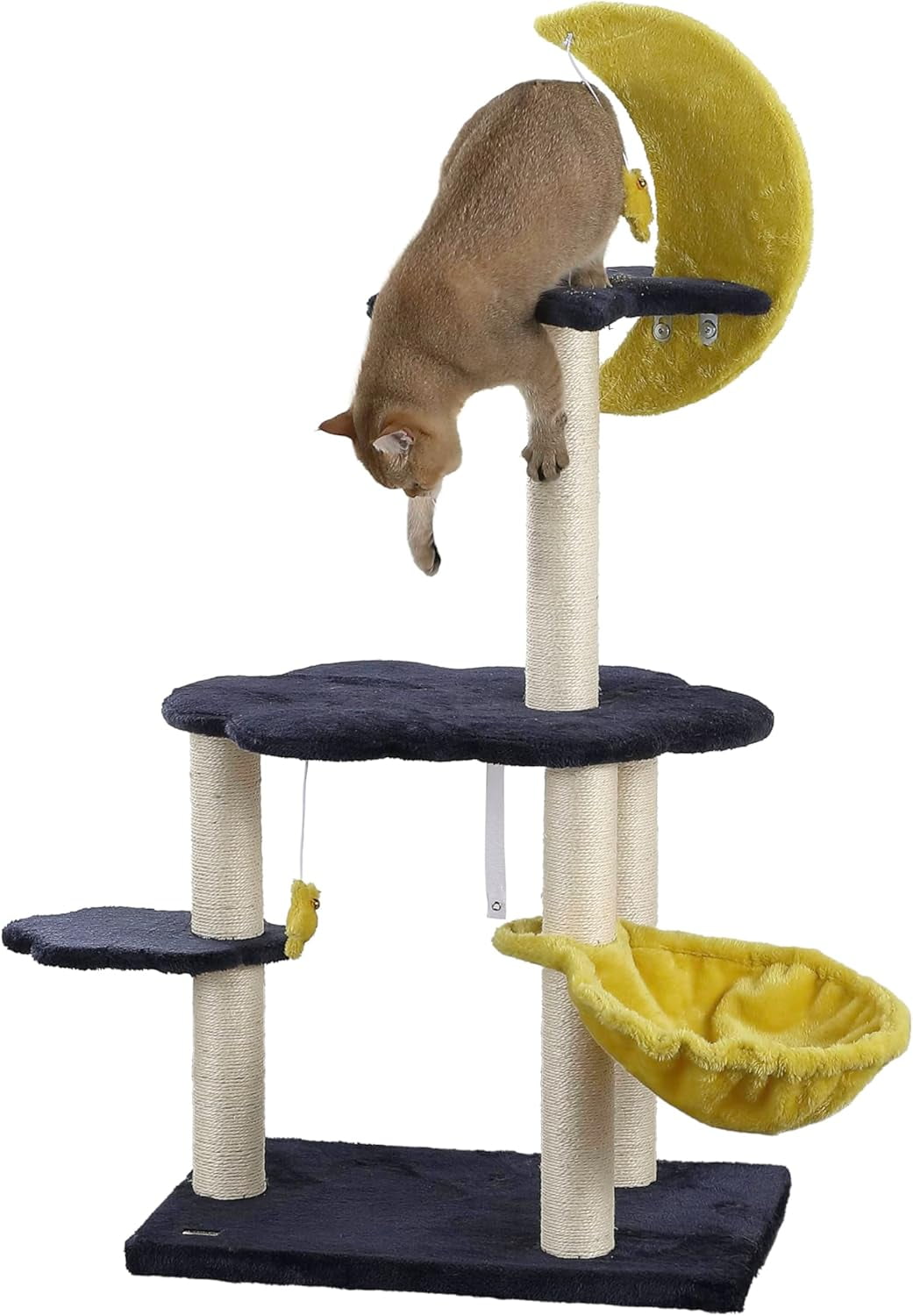 Aurora 49" 3-Tier Navy and Yellow Sisal Cat Tree with Moon and Stars