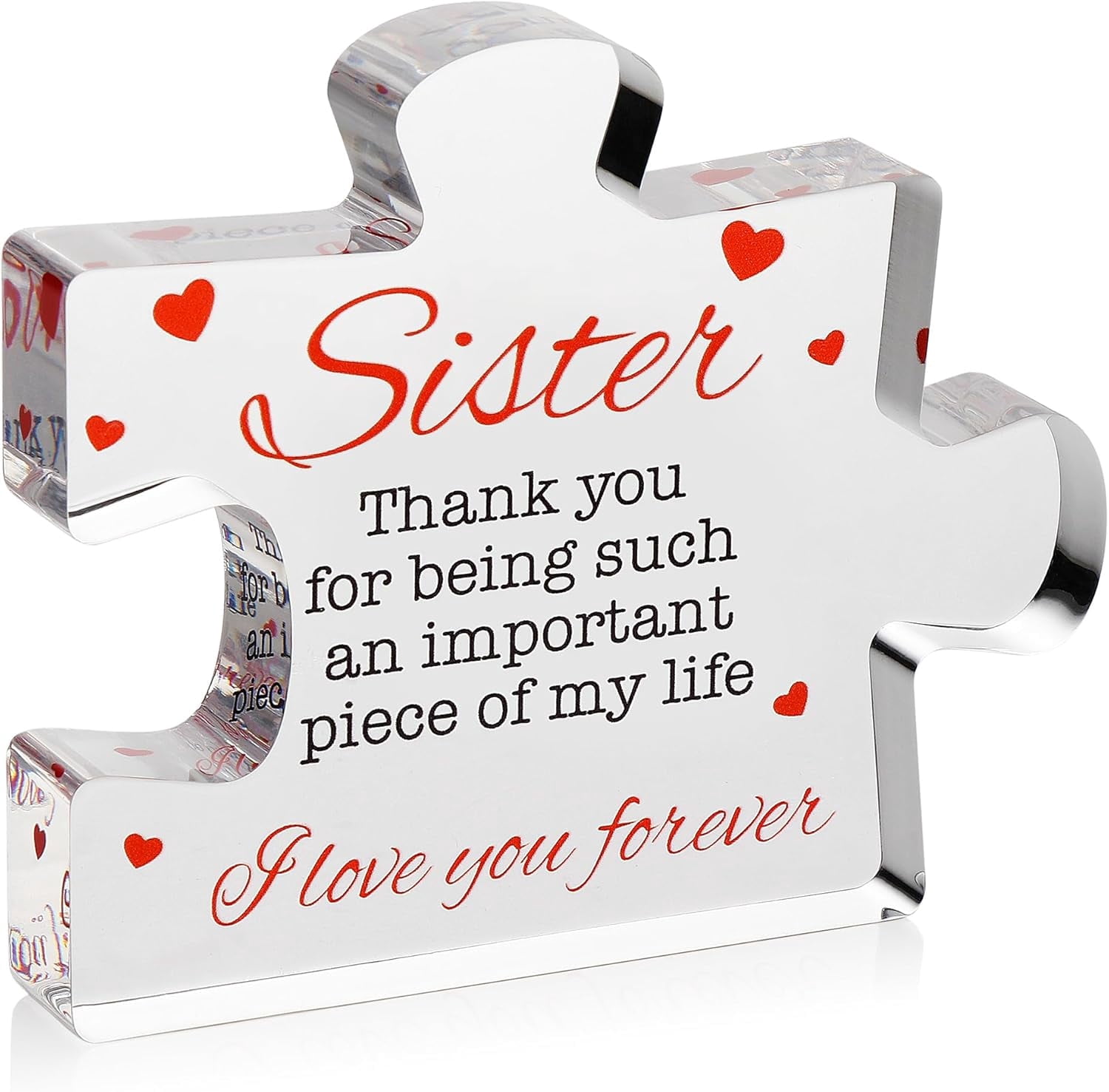 Sister Gift – Acrylic Jigsaw Puzzle Plaque 3.9×3.9 Inch, Heartfelt Message, For Birthday, Christmas, Mother's Day