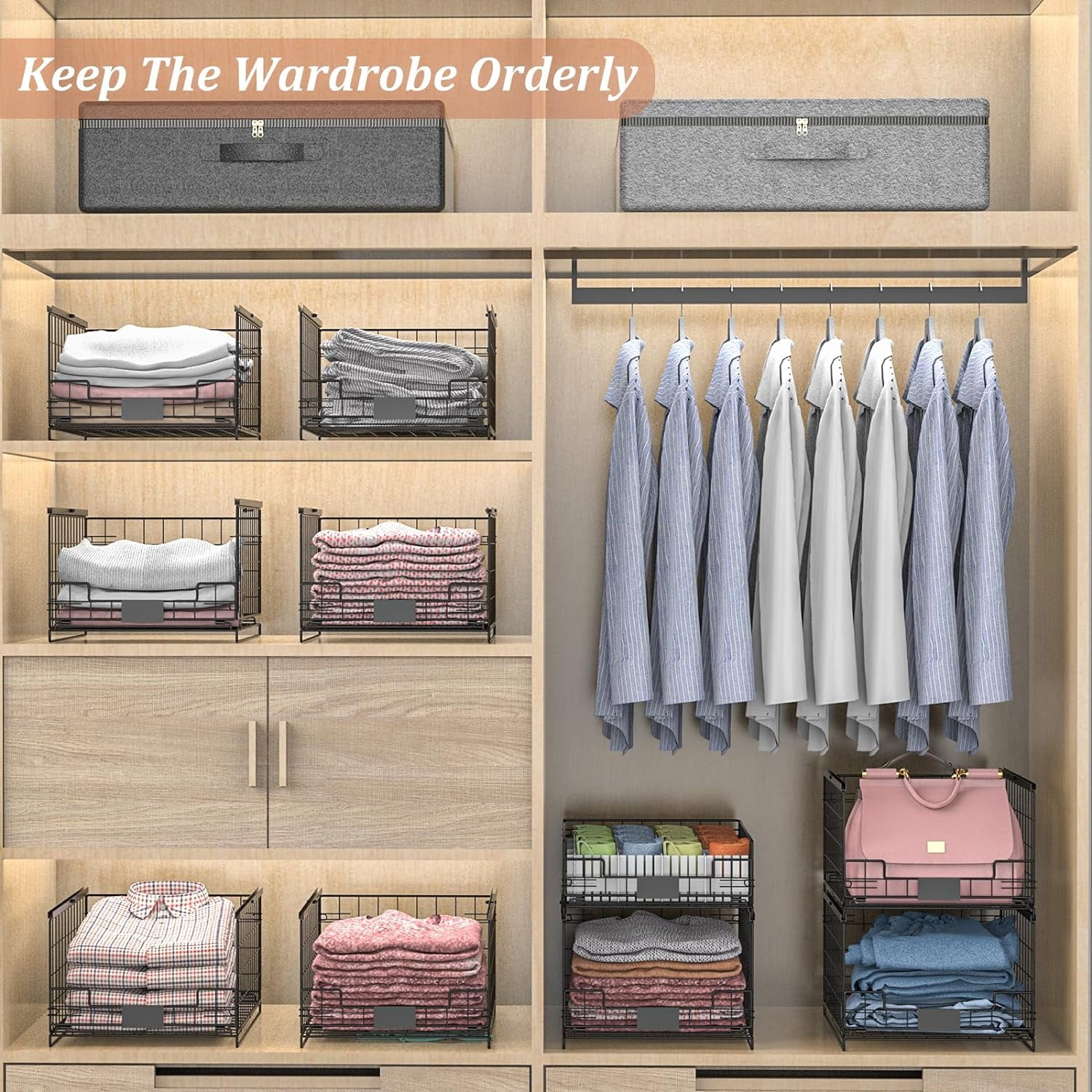 CTUVBIN 4 Pack Sliding Closet Organizers and Storage Stackable Closet ...