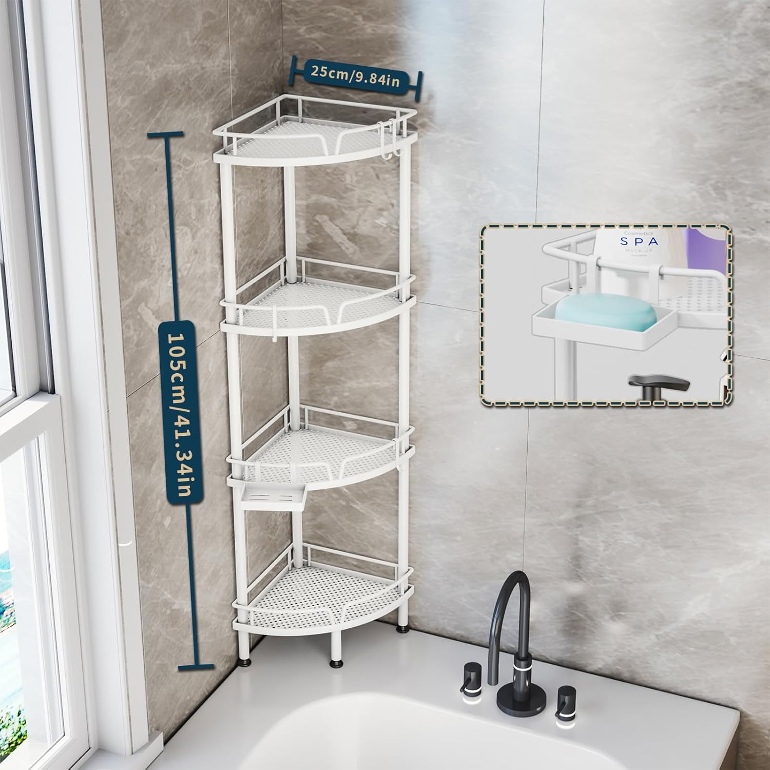 CTUVBIN Corner Shower Caddy Stand - 4 Tier Shower Organizer with Soap ...