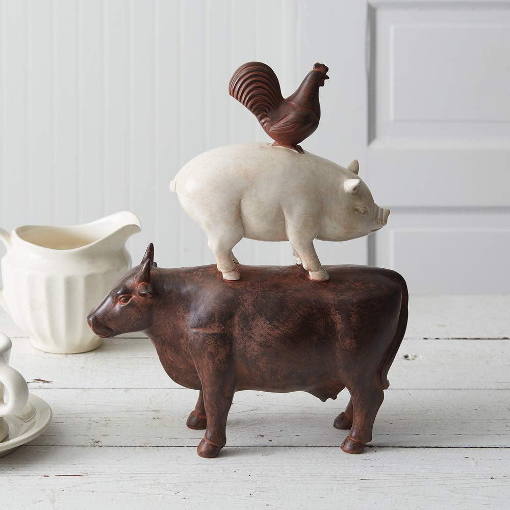 Farmhouse Ceramic Stacked Animals Figurine, 13.5-inch Height