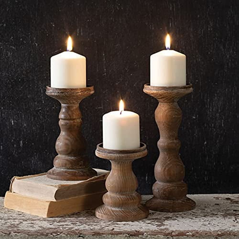 CTW Collection 440101 Set of Three Wooden Pillar Candle Holders ...