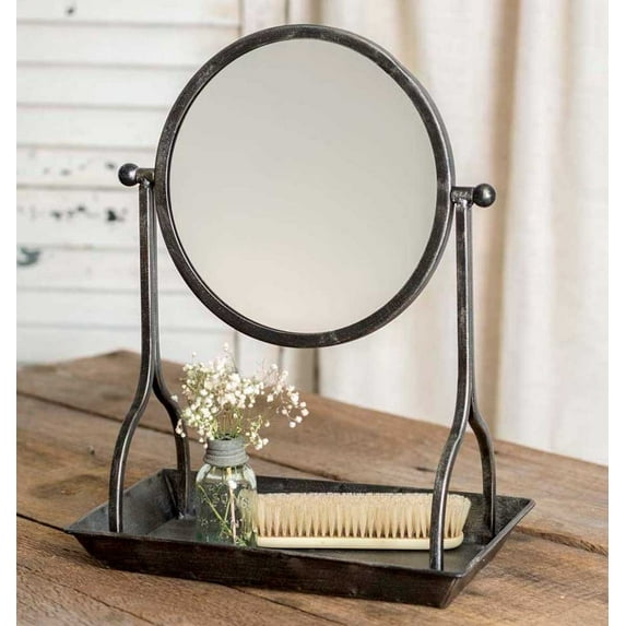 CTW Country Rustic Theme Home Decor Bathroom Vanity Tray with Round Mirror