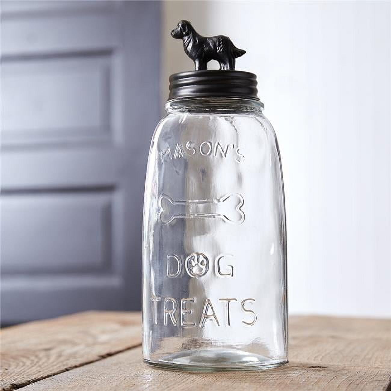 Clear Glass Airtight Dog Treat Mason Jar with Black Metal Lid