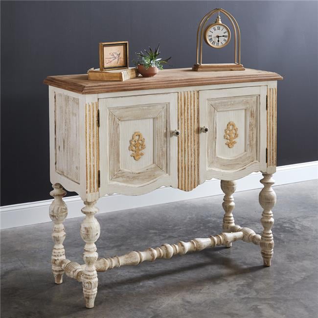 French Country Cottage White and Brown Accent Cabinet