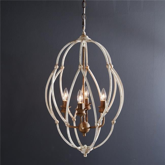 White Metal and Wood Cage Sconce with Candle Bulbs