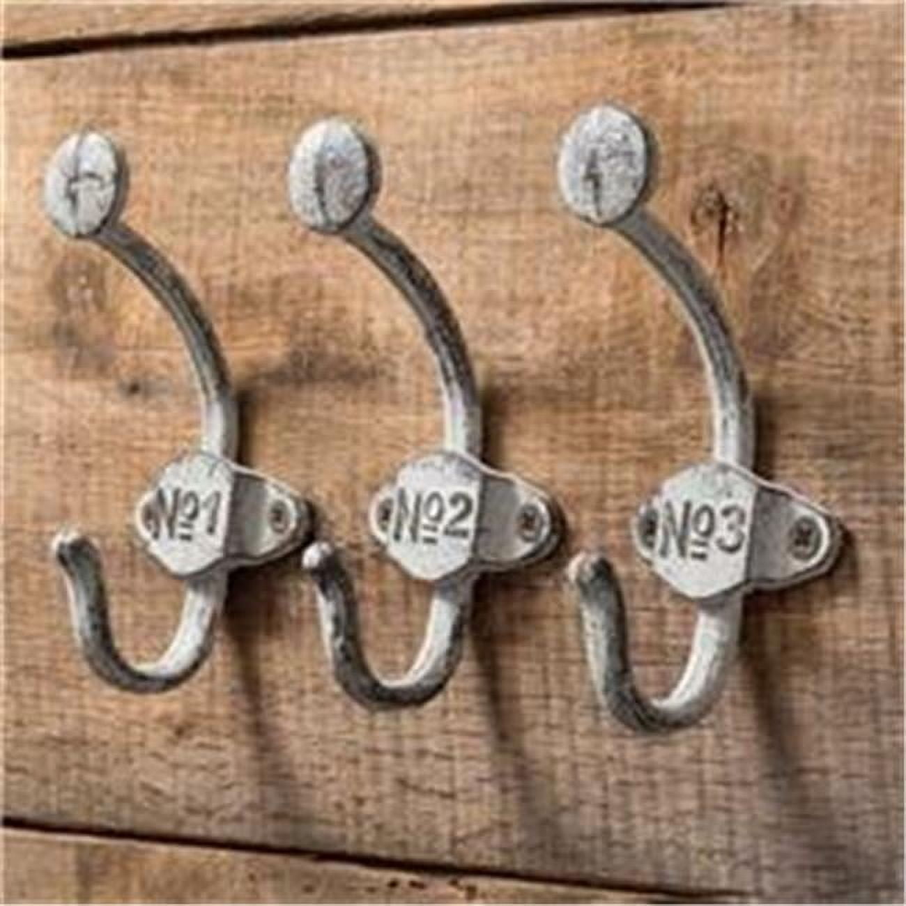 Distressed White Metal Numbered Wall Hooks Set of 3