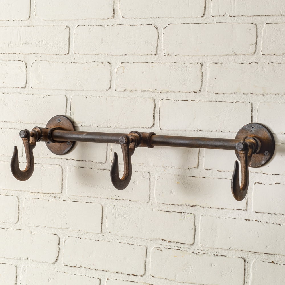Industrial Dark Bronze Cast Iron Three Hook Wall Rack