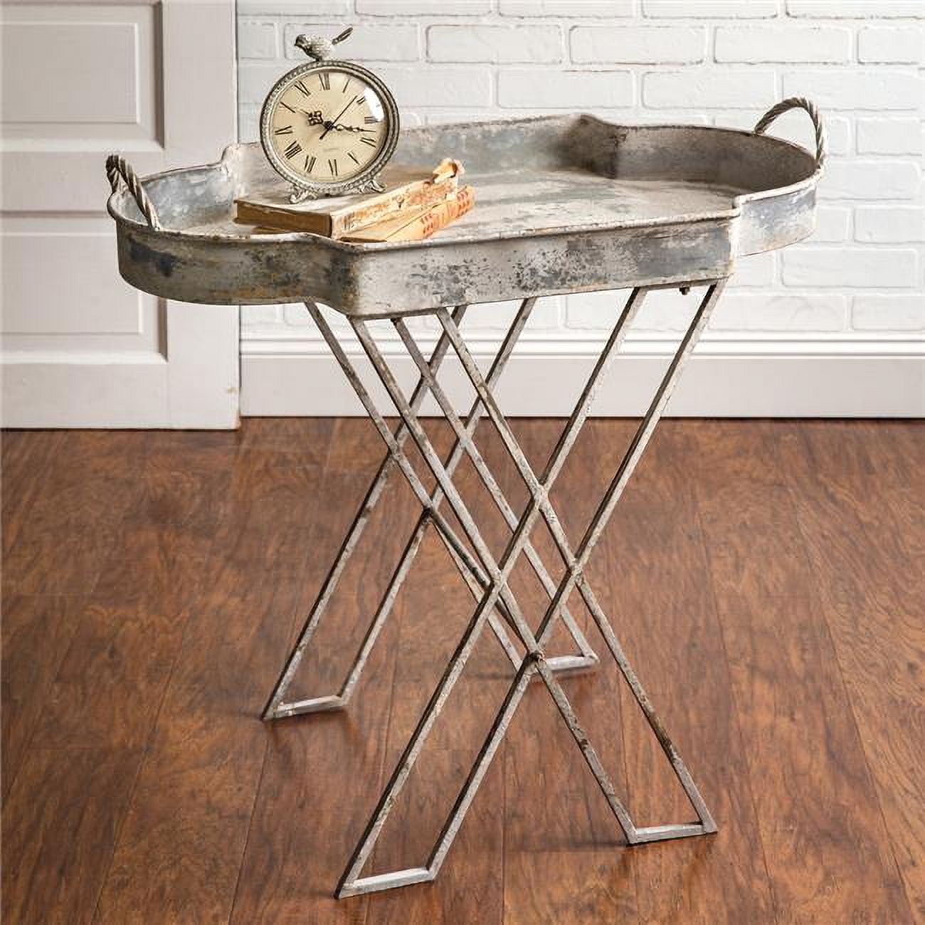 Rustic Metal Folding Tray Table with Handles