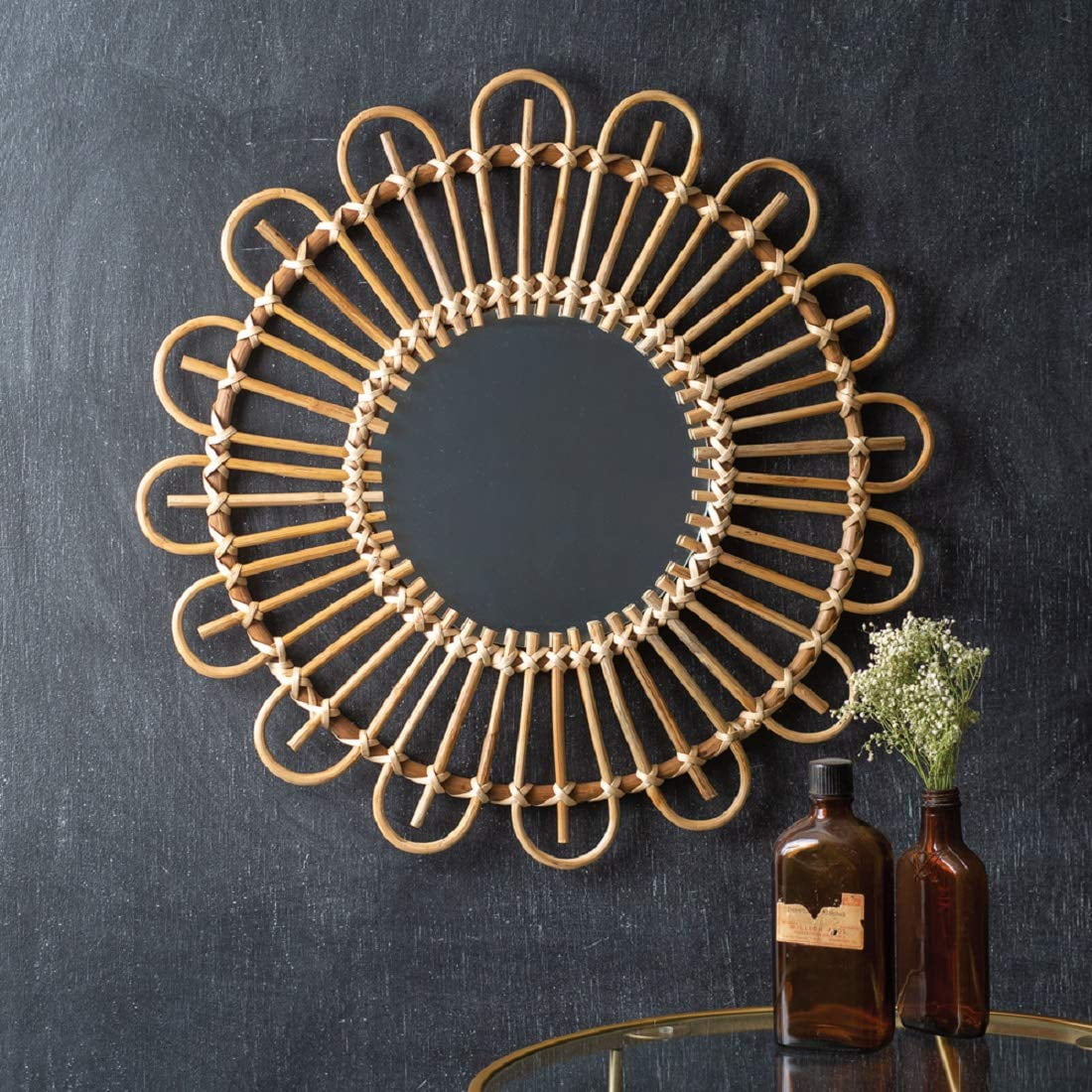 Round Natural Rattan Woven Wall Mirror