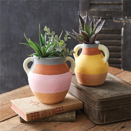 CTW 460375 Color Blocked Hanging Terra Cotta Pot, 6.5-inch Height, Navy