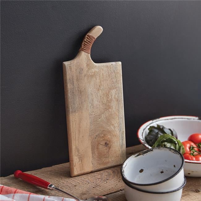Mango Wood Rectangular Cutting Board with Leather Handle