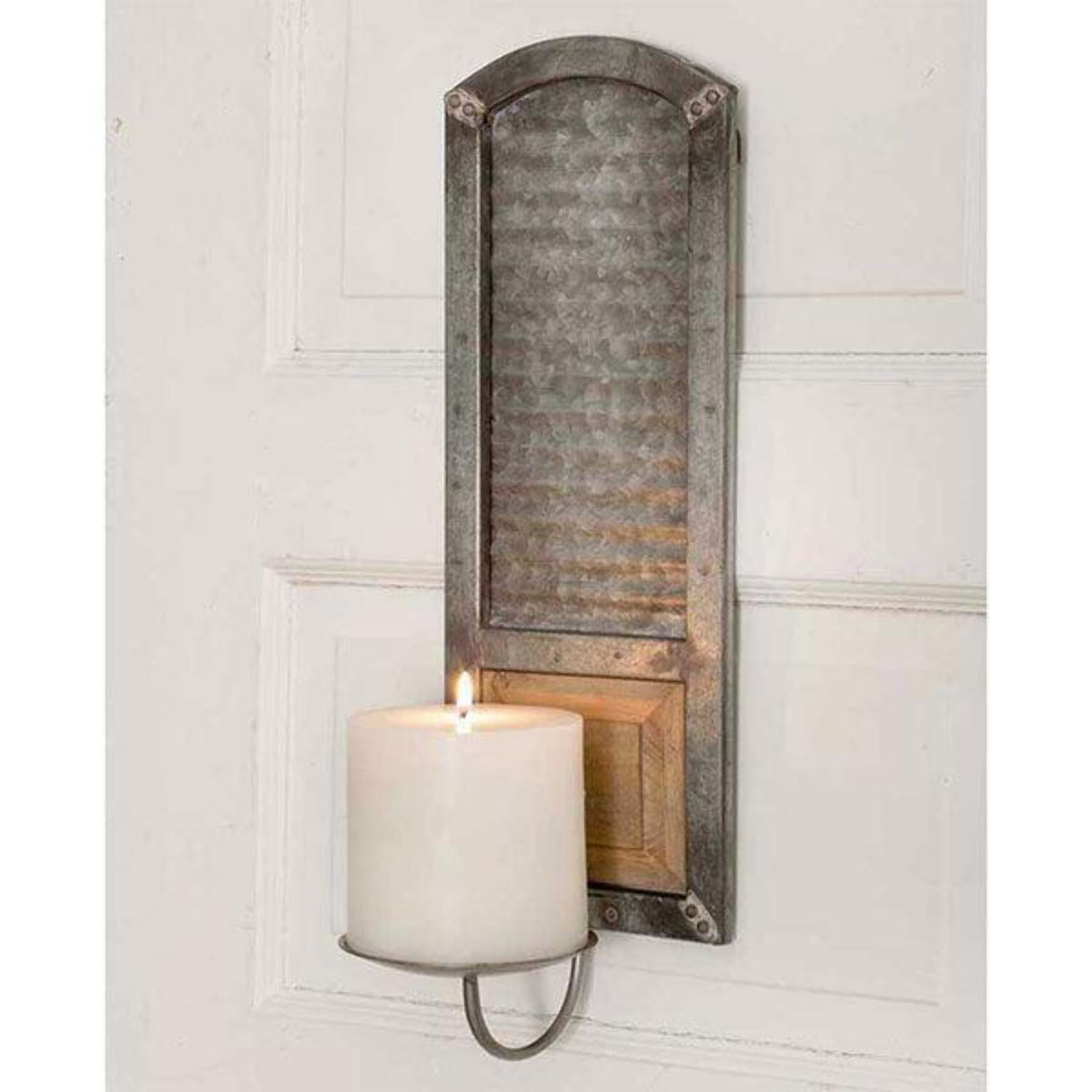 Rustic Metal Washboard Pillar Candle Wall Sconce