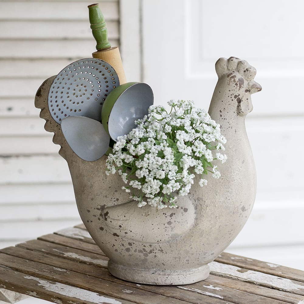 Large Weathered Beige Resin Hen Planter for Indoor/Outdoor Use
