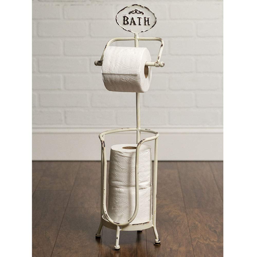 White Metal Bath Tissue Stand with Storage
