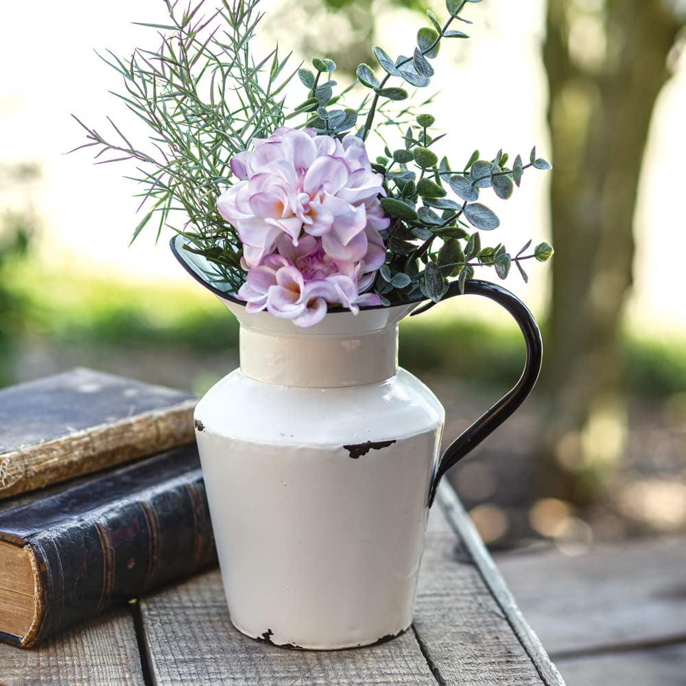 Vintage White and Black Enamel Farmhouse Pitcher