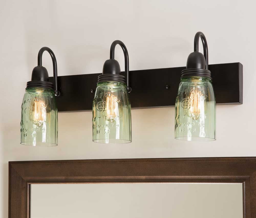 Black Mason Jar Vanity Lamp with Dark Metal Mounting Plate