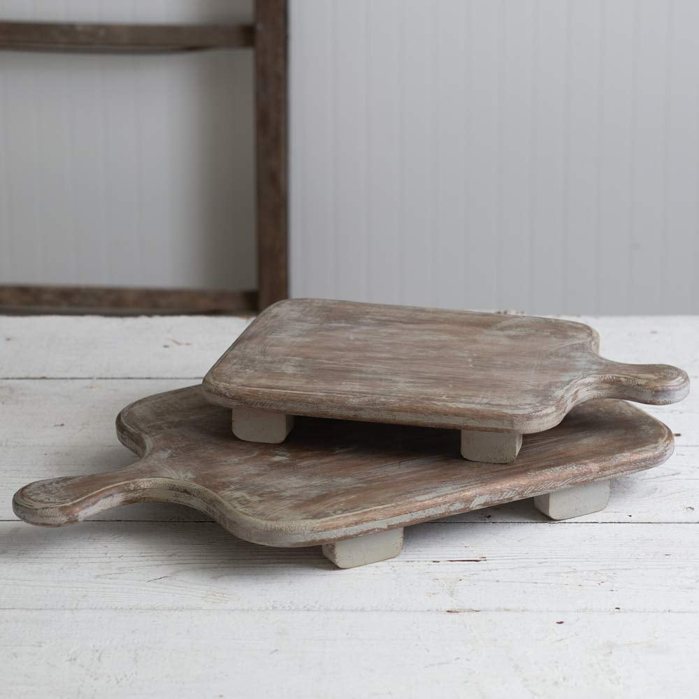 Rustic Multi-Toned Wood Cutting Board Risers Set